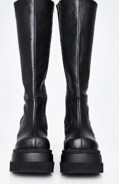Platform Boots Genuine Leather Lace-Up Zipper Mid-Calf