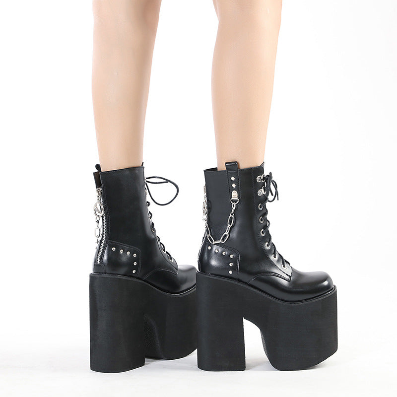 Platform Boots Metal Chain Goth Punk