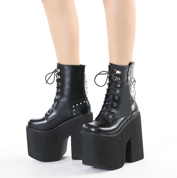 Platform Boots Metal Chain Goth Punk